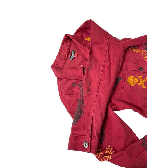 Black Pike Womens Red Denim embroided graphic jacket size M SKU 9178 - Picture 9 of 13